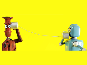 Roboter kommunizieren über ein Dosentelefon; © Elena Chepko/123RF.com