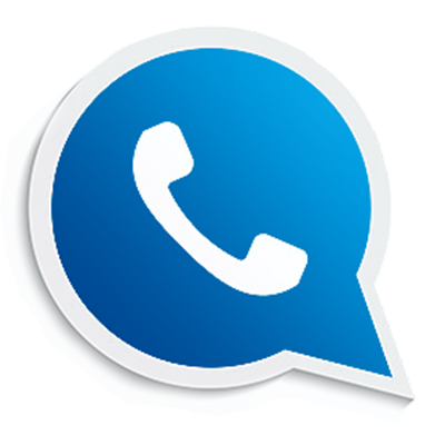 Blauer Telefonhörer in Sprechblase