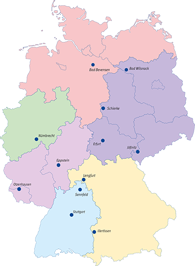 Deutschlandkarte mit allen Seminarstandorten der BGHM
