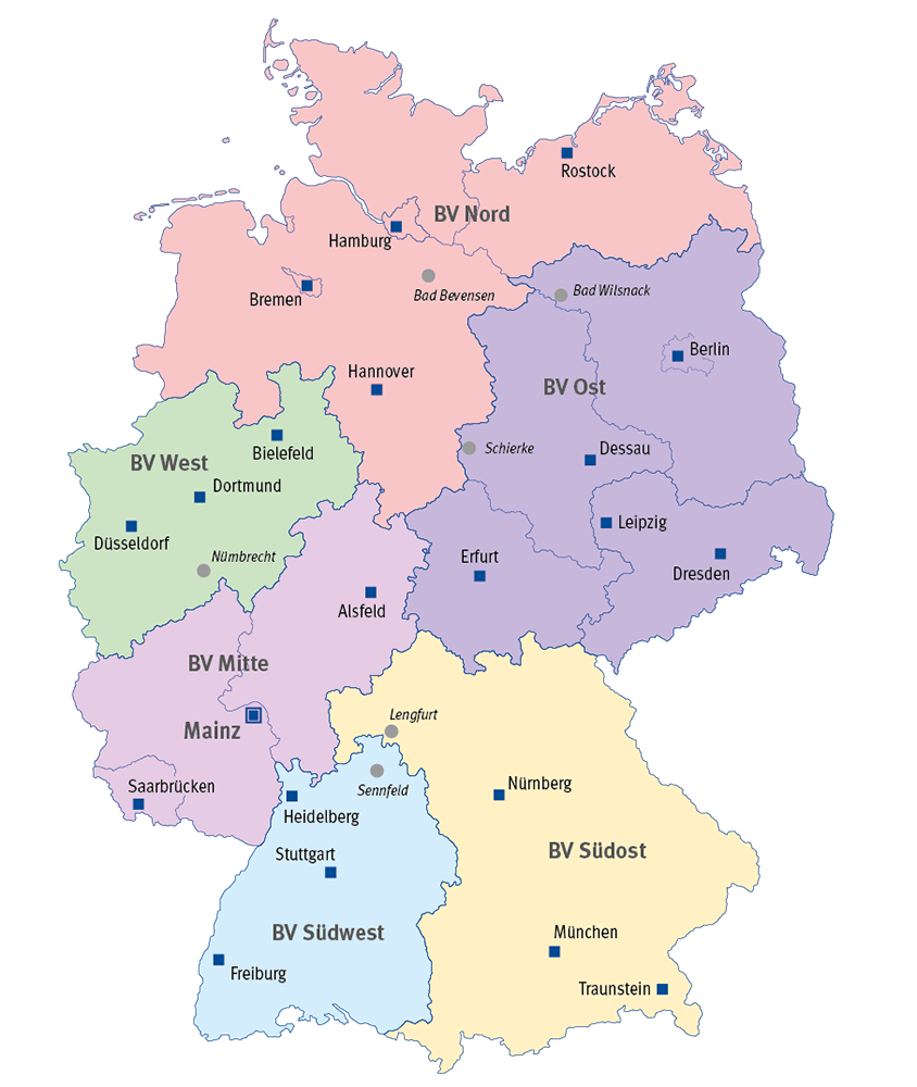 Deutschlandkarte mit allen Standorten der BGHM